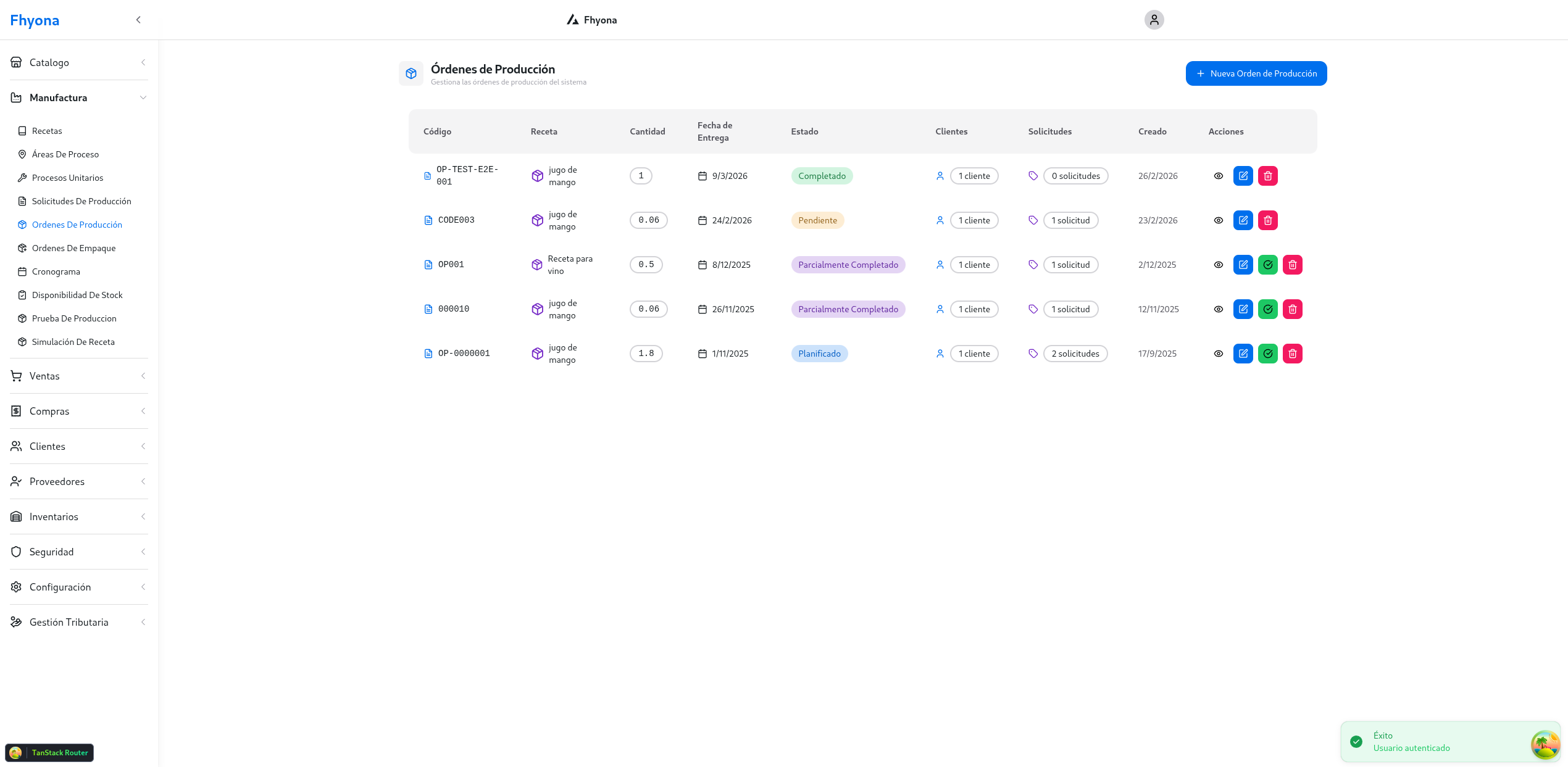Órdenes de producción